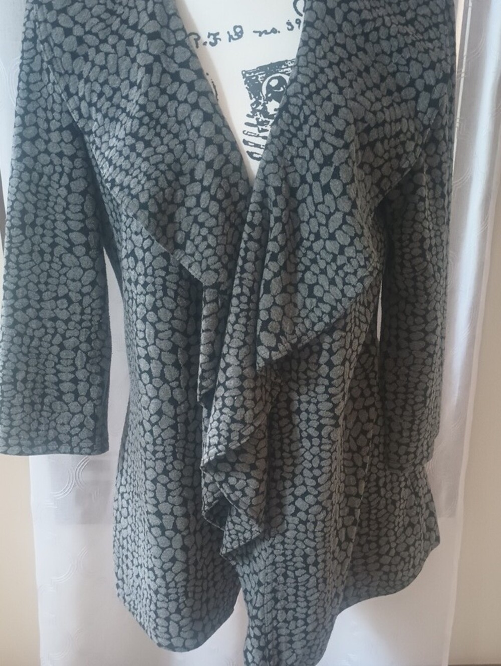 Calvin Klein Gray Patterned Ruffle Front Jacket - Picture 3 of 10